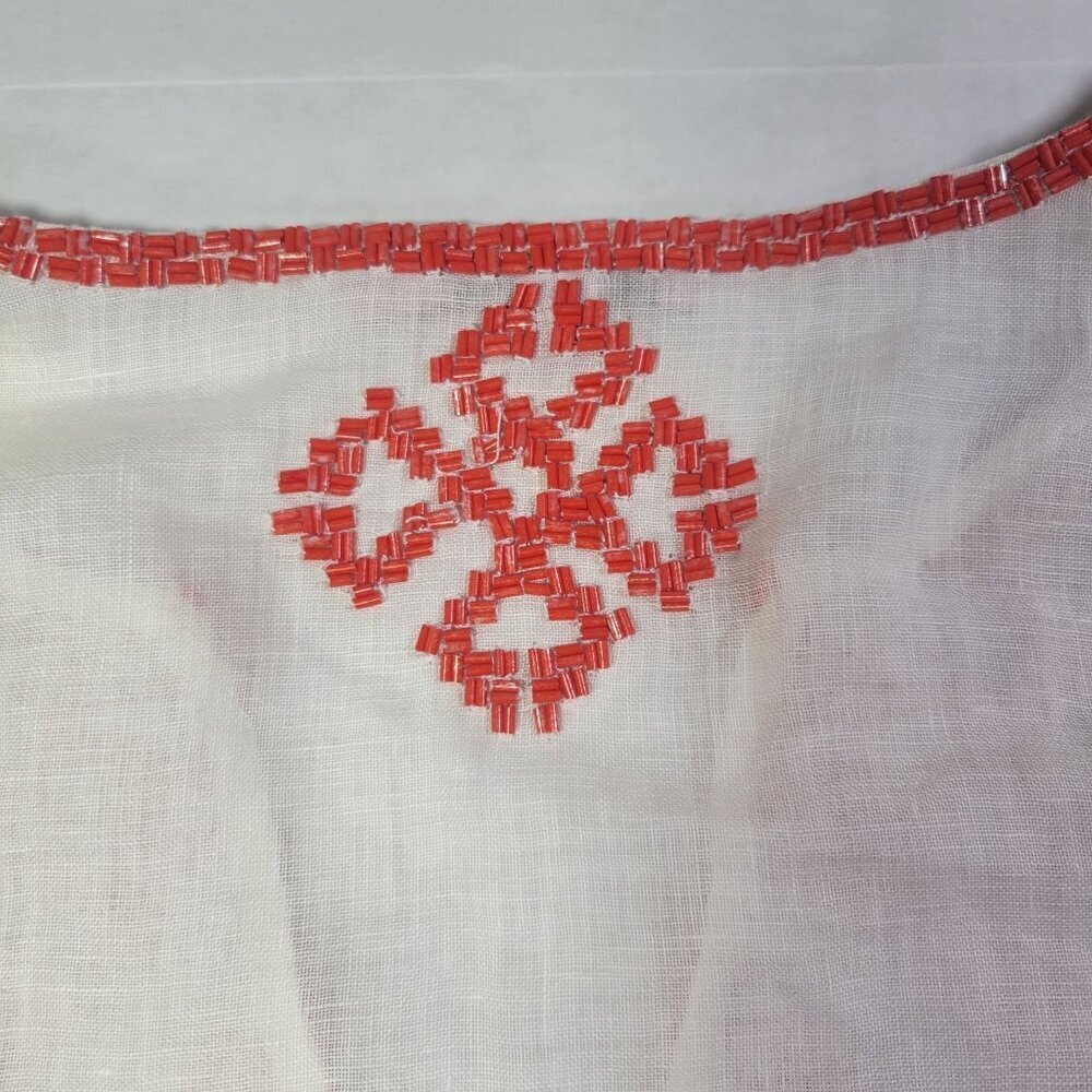 Calypso St Barth White Linen Tunic With Coral Embroidery Size XS - Picture 9 of 9